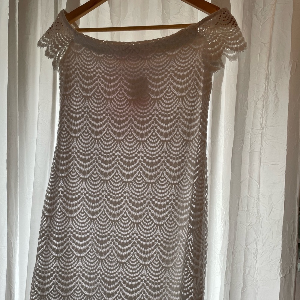 White Lace Lily Pulitzer Dress, off the shoulder, mini/mid-thigh, Small, New.